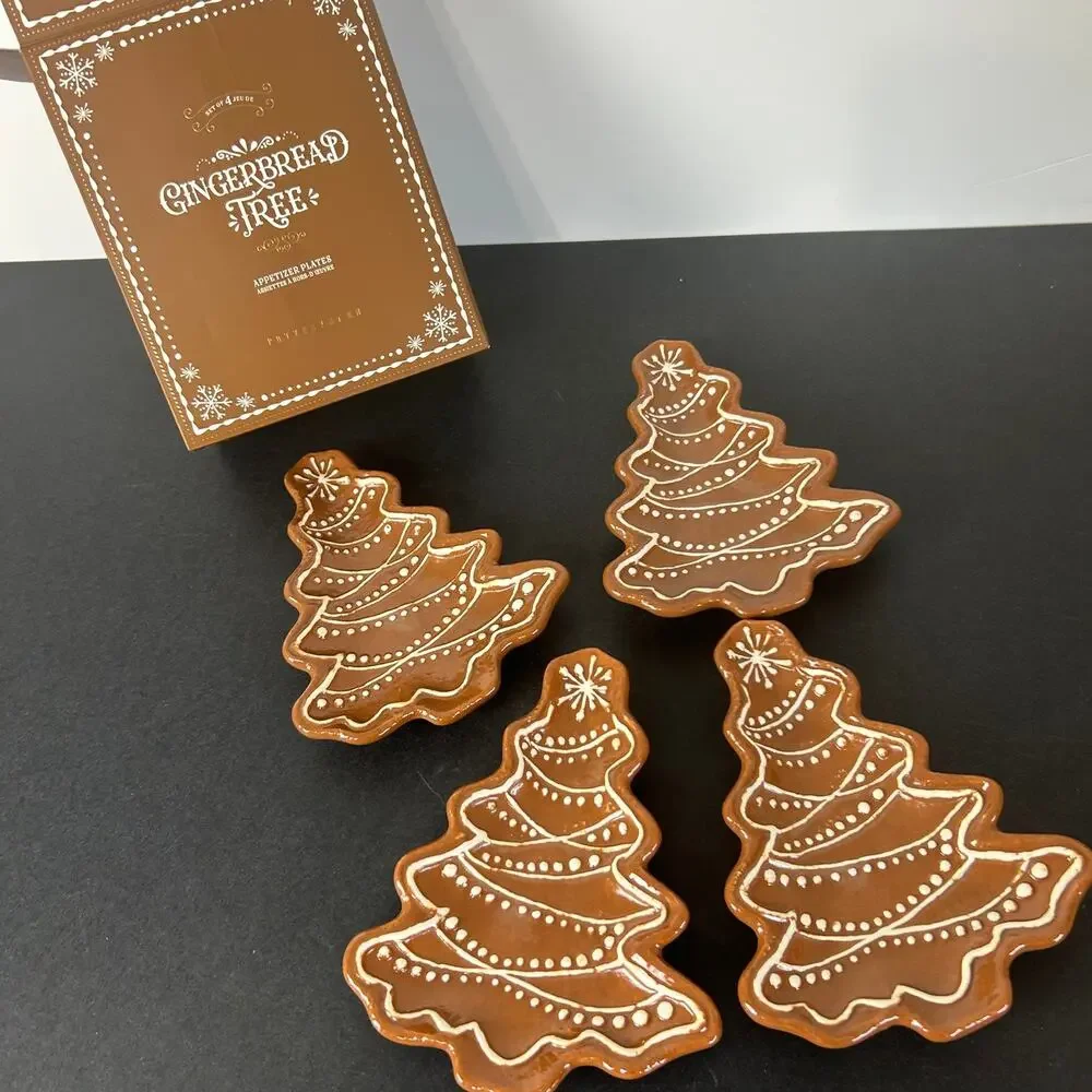 Pottery Barn Gingerbread Tree Appetizer Plates Set of four NIB